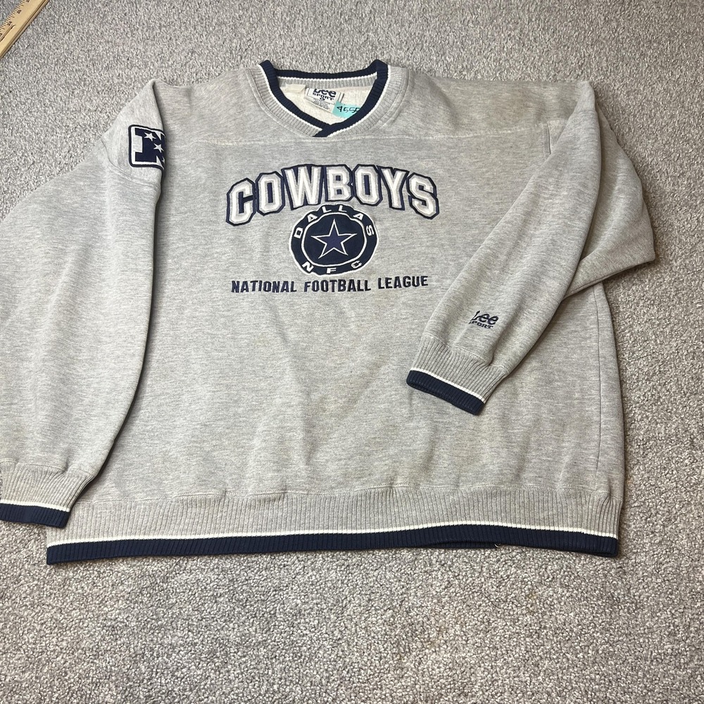 Vintage Dallas Cowboys Sweater Mens Large Gray Blue NFL Football‎ Lee Sport 90s